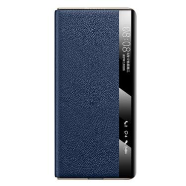 Imagem de POYUFRG Capa galvanizada para Huawei Mate X7, capa fina de couro legítimo de luxo para janela de visualização inteligente, capa flip magnética, azul, Mate X7