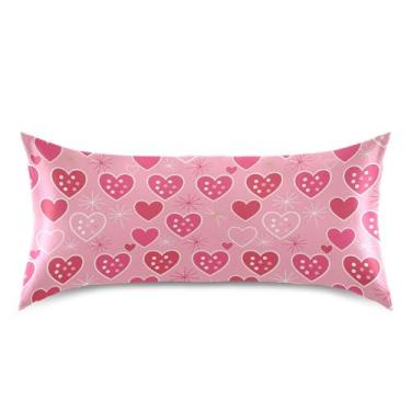 Imagem de Wassud Corações fogos de artifício Dia dos Namorados fronha de cetim para cabelo e pele fronhas de seda lisa king size capas de travesseiro respiráveis com fecho de envelope