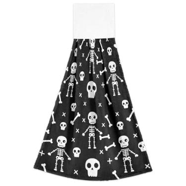 Imagem de Joitme Toalhas de cozinha de mão com laço para pendurar Halloween esqueletos fofos de desenhos animados conjunto de 2, toalha de cozinha macia absorvente fofa decorativa, 46 x 35 centímetros