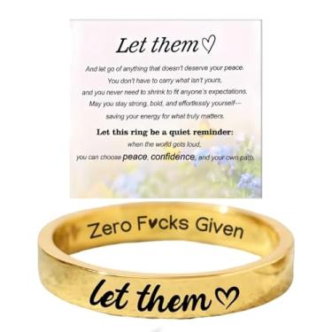 Imagem de ZCVFA Let Them Zero Fcks Given Mantra Rings, Let Them Self Worth, anéis inspiradores de aço inoxidável, gravação, empilhável, anel, personalidade, presentes de amizade, joias para mulheres, melhores