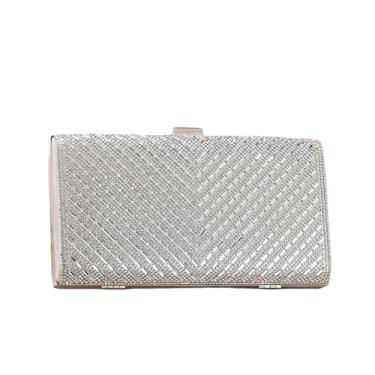 Imagem de WIGUYUN Bolsa de mão feminina com strass, bolsa tiracolo com corrente formal, bolsa tiracolo com glitter, festa, casamento, noite, clutch, A - prata, One Size