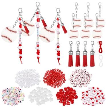 Imagem de Misdary Chaveiro esportivo de beisebol, 622 peças, kit faça você mesmo, kit de artesanato com estrela ajustável e cubo de coração bola de borla em massa líder de torcida presente de equipe acessórios