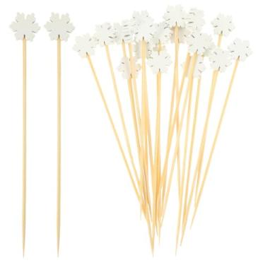 Imagem de Hemoton Palitos de madeira para coquetéis de Natal, 100 peças, palitos de renas para coquetéis, palitos de frutas, palitos de pérola para festas, aperitivos, suprimentos decorativos