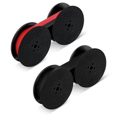 Imagem de 2 pares de fita universal de máquina de escrever de 1/2 polegada, fita de tinta para máquina de escrever vintage, ampla e larga, fitas de tinta preta e vermelha, carretel duplo de substituição para a