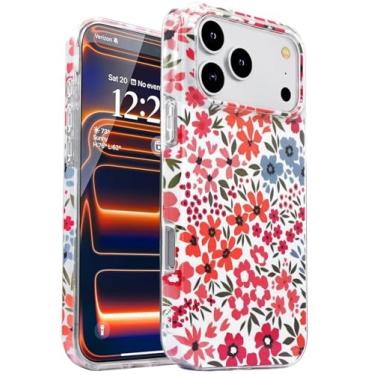 Imagem de J.west Capa compatível com iPhone 17 Pro 6,3 polegadas 2 em 1 design de padrão floral híbrido, capa protetora fina transparente + capas de telefone com estampa de flores rígidas à prova de choque para