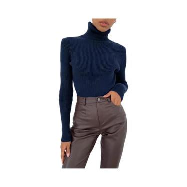 Imagem de Suéter Feminino De Gola Alta Em Malha Macia E Quente, Ajuste Slim, Ver