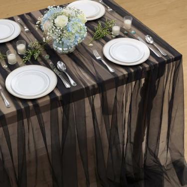 Imagem de Horaldaily Toalha de mesa de gaze preta retangular de 152 x 300 cm, toalha de mesa de queijo de gaze, boho, rústica, para festa de casamento, chá de bebê, decoração de casa