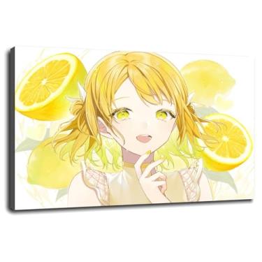 Imagem de Anime Girls Wall Art Smiling Canvas Prints Yellow Eyes Poster For Home conjunto de 1 decorações com moldura 76.2 cm x 50.8 cm