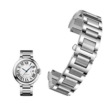 Imagem de EZZON Pulseira de relógio de aço inoxidável para Cartier Ballon Bleu Series 20 * 12 mm 18 x 11 mm 14 x 8 mm W6920046 Pulseira feminina e masculina (prata, 18-11 mm)