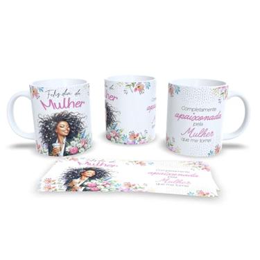 Imagem de Caneca de Cerâmica 325ml Dia da Mulher, Colorida, com Ilustração Floral e Frase Motivacional (18032)