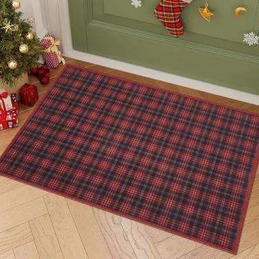 Imagem de GarveeHome Tapete de Natal 5 x 7 cm, lavável à máquina de entrada, tapete quadriculado com suporte antiderrapante, resistente a manchas, capacho para corredores, cozinha, banheiro, quarto, vermelho