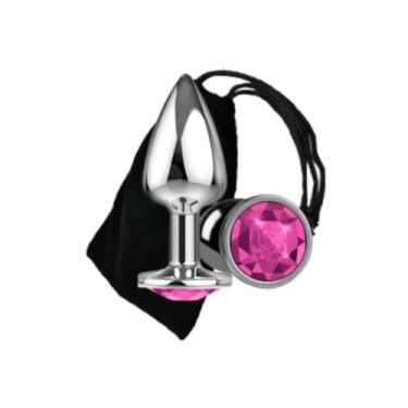 Imagem de Plug Anal em Aço Inoxidável com Joia Rosa, 3cm de Diâmetro, 9cm de Comprimento, Estimulador Unissex com Saquinho de Veludo (P)