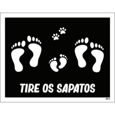 Imagem de Kit 3 Placas Tire Os Sapatos Preta Pegadas 36X46 - Sinalizo