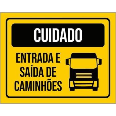 Imagem de Placa Sinalização Cuidado Entrada E Saída De Caminhões 18X23 - Sinaliz