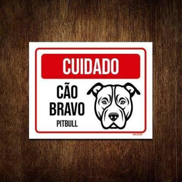 Imagem de Kit 3 Placas Cuidado Cão Cachorro Bravo Pitbull - Sinalizo.Com