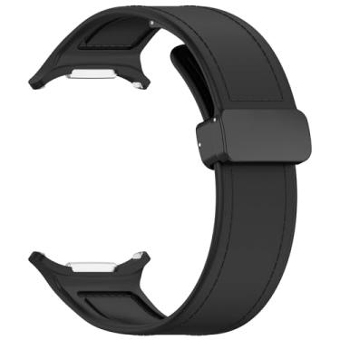 Imagem de BCMCBV Pulseira de couro de silicone para Samsung Watch 7 Ultra, fivela magnética, esportiva, pulseira de relógio de laço macio para Galaxy Watch 7 de 47 mm (preto)