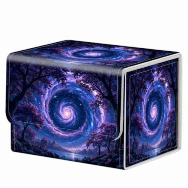 Imagem de Ímã forte para caixa de baralho TCG MTG Commander caixa organizadora de cartões colecionáveis padrão criativo caixa de armazenamento para jogos colecionáveis de até 200 cartas, galáxia espiral azul