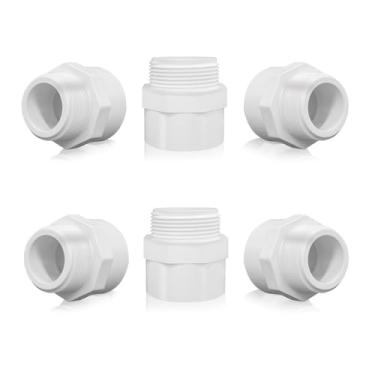 Imagem de QruiLanTu 6 peças Adaptador de acoplamento de tubo de PVC bidirecional branco de 2 vias, bico sextavado, conectores adaptadores de acoplamento de rosca macho NPT para soquete de tubo de PVC de 1 1/4