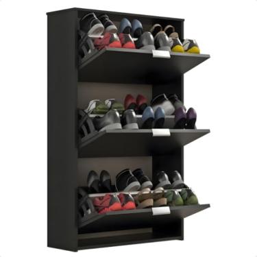 Imagem de Sapateira Organizadora 3 Portas Basculantes Armário Multiuso para Hall, Quarto e Sala Compacta(Preto)