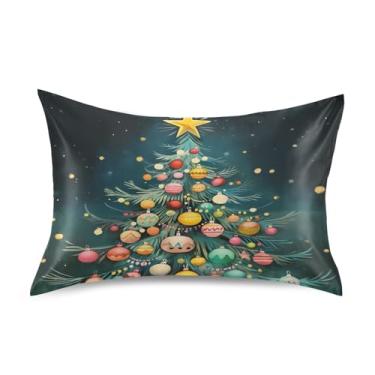 Imagem de Blueangle Fronha de cetim colorida de árvore de Natal para cabelo e pele, fronha de seda, tamanho Queen (50,8 x 76,2 cm) - Capas de almofada de cetim refrescantes com fecho de envelope (523)