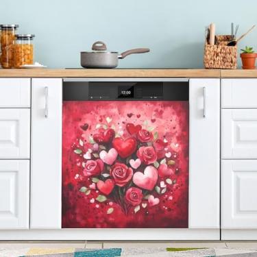 Imagem de ATTX Capa magnética para lava-louças Dia dos Namorados | Adesivo decorativo de eletrodomésticos de 58 x 66 cm para armários domésticos e eletrodomésticos #151