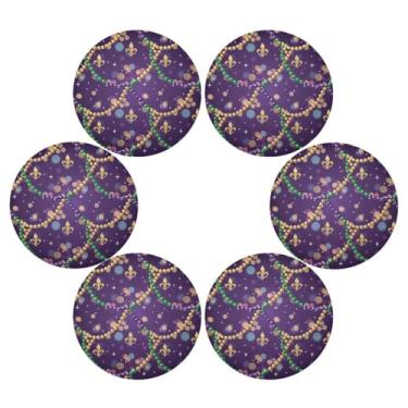 Imagem de Wassud Jogo americano conjunto de 6 tapetes redondos com design de carnaval para cozinha e jantar, tapetes laváveis e resistentes ao calor, decoração de mesa 39 cm