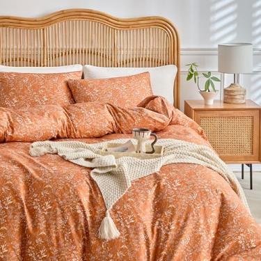 Imagem de mixinni Conjunto de edredom queen de caramelo, floral, requintado, para todas as estações, 3 peças, 1 edredom com plantas silvestres (228 x 228 cm) e 2 fronhas (51 x 66 cm), caramelo