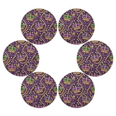 Imagem de Wassud Jogo americano conjunto de 6 tapetes de mesa redondos com coroas reais de carnaval para cozinha e jantar, tapetes laváveis resistentes ao calor, decoração de mesa 39 cm