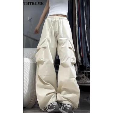 Imagem de Calças Baggy Retro Vintage Oversized Para Mulheres, Com Cordão E Bolso