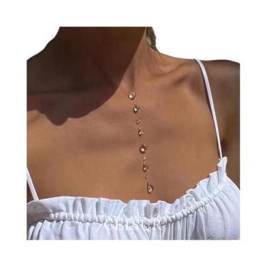 Imagem de Colar Minimalista Feminino Com Cristais De Vidro Transparente E Franja