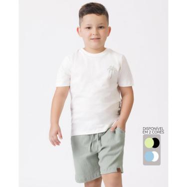 Imagem de Conjunto blusa estampa e bermuda verão tropical leve - OffWhite e Marinho - Menino 4 a 14 anos-Masculino
