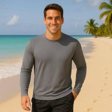 Imagem de Camiseta PROTEÇÃO SOLAR UV Masculina Manga Longa Térmica Fitness Academia Corrida Praia Verão 247-Masculino