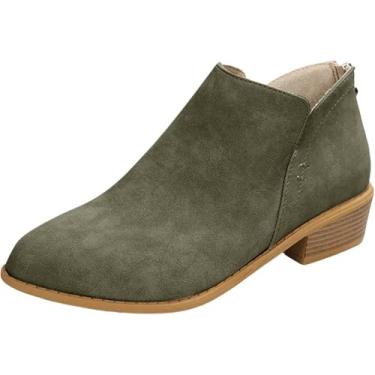 Imagem de Botas femininas de cano curto, salto baixo, bico fino, salto alto, sapatos ocidentais, Verde, 37