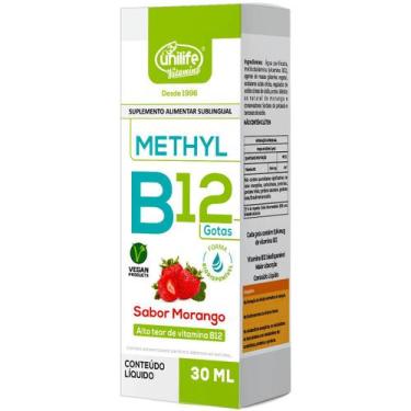 Imagem de Methyl Vitamina B12 Gotas Sabor Morango Unilife 30ml Vegano