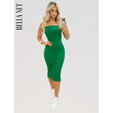Imagem de Vestido midi sem alça luxo tubinho tecido premium - Verde - M - Criss,