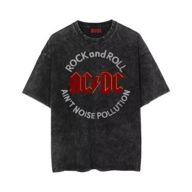 Imagem de Camiseta Feminina De Verão ACDC Rock Punk Retro Em Algodão Lavado Com 