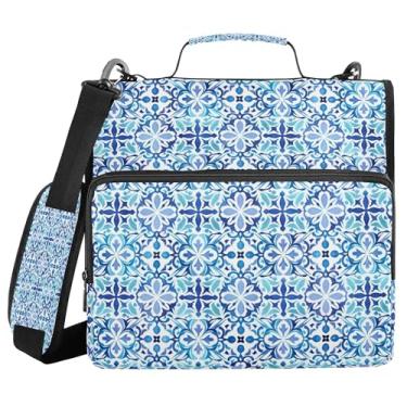 Imagem de SEHANY Fichário de zíper azul e branco com alça de ombro, capacidade para 500 folhas, vários bolsos, fichário com 3 anéis com zíper de 3 cm