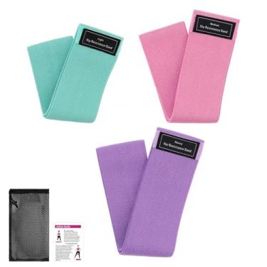 Imagem de Pacote com 3 faixas de tecido resistentes ao bumbum para homens e mulheres – faixas antiderrapantes para pernas, coxas, agachamentos, pilates e ioga com bolsa portátil