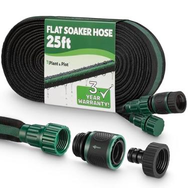 Imagem de Mangueira de imersão plana de 7,6 m para jardim // Mangueira de gotejamento para canteiros, gramados e árvores // Design resistente à prova de vazamento com conexão rápida // Sistema de irrigação