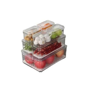 Imagem de Caixa Organizadora Transparente para Geladeira Empilhável com Divisórias Multiuso para Alimentos e Cozinha(Conjunto)