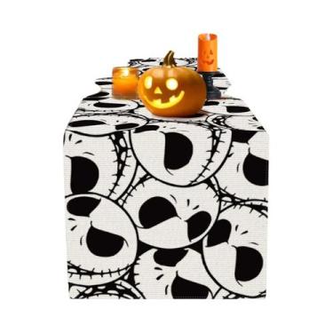 Imagem de Caminho De Mesa Gótico Com Caveira Para Halloween, Decoração De Outono