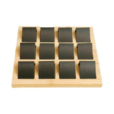 Imagem de Bandeja De Armazenamento De Joias Em Madeira De Bambu E Couro PU Avelu