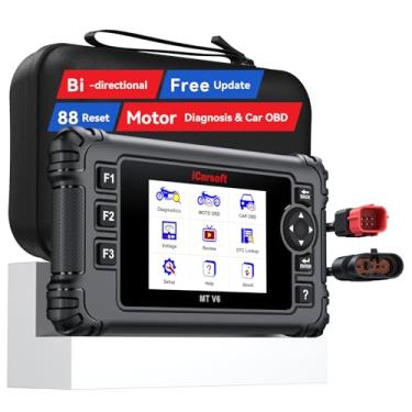 Imagem de iCarsoft Scanner OBD2 de motocicleta MT V6 para Aprilia, ferramenta de diagnóstico bidirecional de sistema completo de motocicleta com 88 redefinições e 122 testes ativos, teste de bateria, ferramenta
