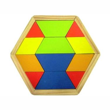 Imagem de Mosaico Quebra Cabeça Colorido - Sextavado - Madeira