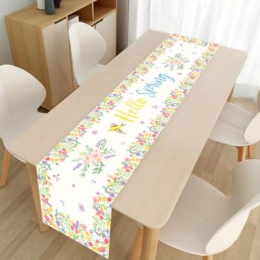 Imagem de Caminho de mesa de ervas de flores silvestres, corredor de mesa com design floral colorido e borboleta para primavera, decoração de jantar de cozinha sazonal para decoração de festa de casamento, casa