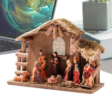 Imagem de Presépio de Natal | Ornamento do nascimento de Jesus, conjunto de estatuetas religiosas festivas em miniatura para mesa feminina peitoril da janela casa cornija masculina prateleira