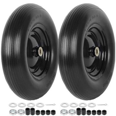 Imagem de (Pacote com 2) Pneu e roda de 4,80/4-8" – Pneus de carrinho de mão liso sem plano de 40,6 cm com cubo de 7,6 cm e rolamentos de 1,5 cm – Kit adaptador extra inclui rolamentos de esferas de 3/4", espaçadores de nylon de 2,5 cm e 1/2"