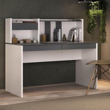 Imagem de Escrivaninha France Mesa Office Com Gavetas Prateleiras E Nichos Grafito-branco