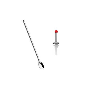 Imagem de Colher Bailarina e Bico Dosador Inox Bebidas Suco Bartender