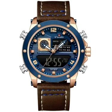 Imagem de Relógio Masculino De Exibição Dupla Esportivo Militar De Quartzo Impermeavel 3atm À Prova Da Água Azul Dourado